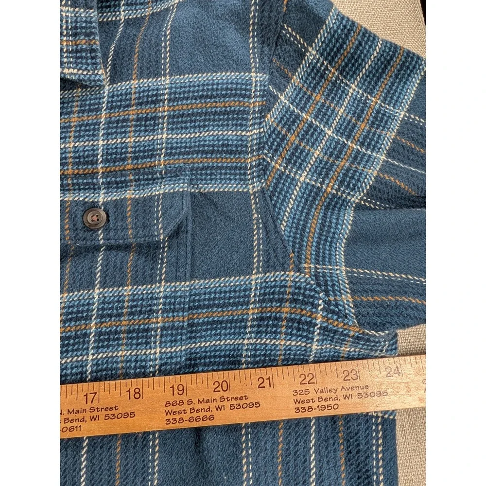 Orvis Mens Blue Plaid Flannel Shirt Jacket Fleece Lined Collar XL Cotton Shacket